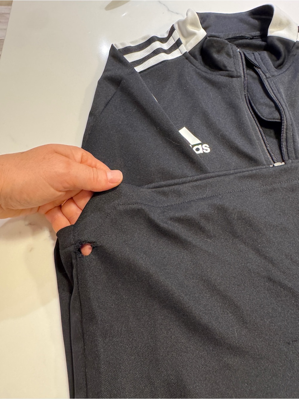 adidas Black Quarter-Zip Pullover with White Stripes